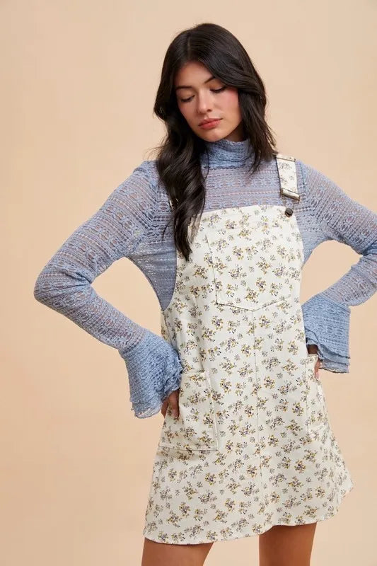 Annie Wear Stretch Ditsy Print Denim Overall Mini Dress d4a7c3befdd34be69fcaebeb7ea02a58-Max-Origin