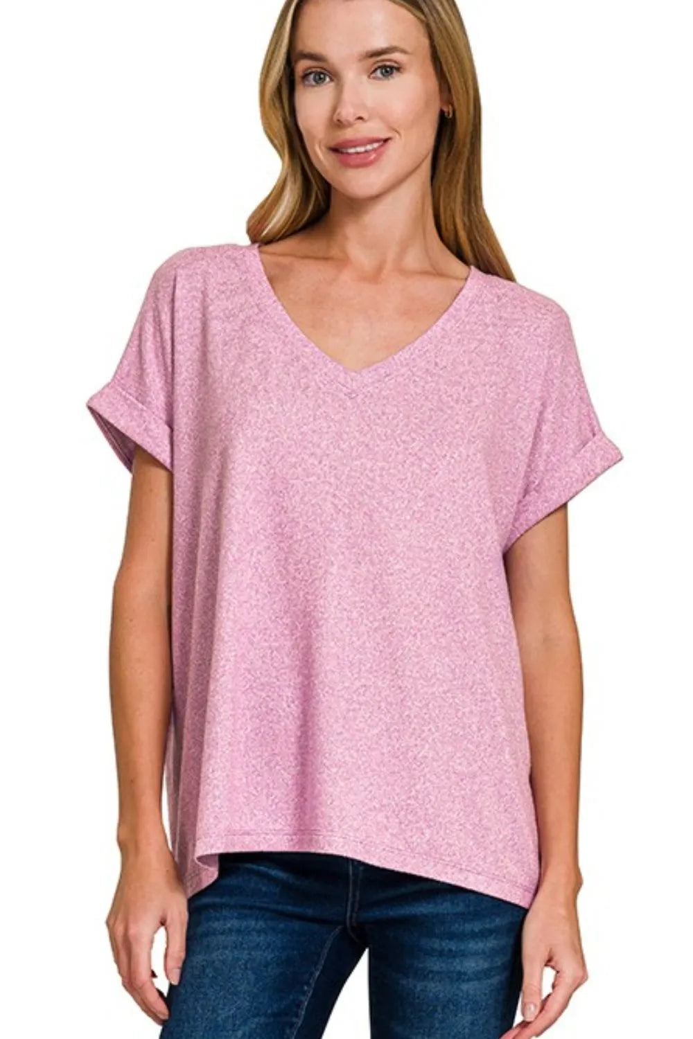 Zenana Soft Melange Hacci V-neck Tee d4b6bf80-915c-466f-af13-0ea5f09f750c-Max-Origin