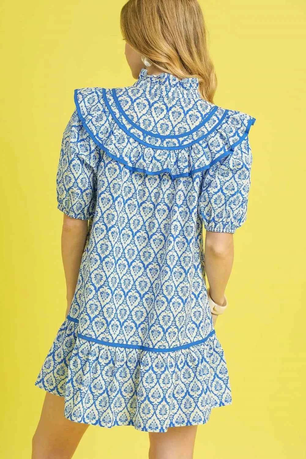 Umgee Ruffled Printed Puff Sleeve Mini Dress Umgee Ruffled Printed Puff Sleeve Mini Dress