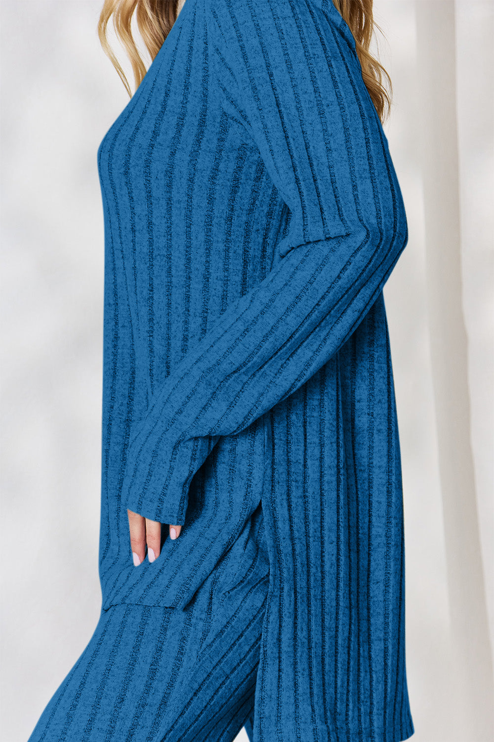 Basic Bae Full Size Ribbed High-Low Top and Wide Leg Pants Set Basic Bae Full Size Ribbed High-Low Top and Wide Leg Pants Set - TopFashionHQ