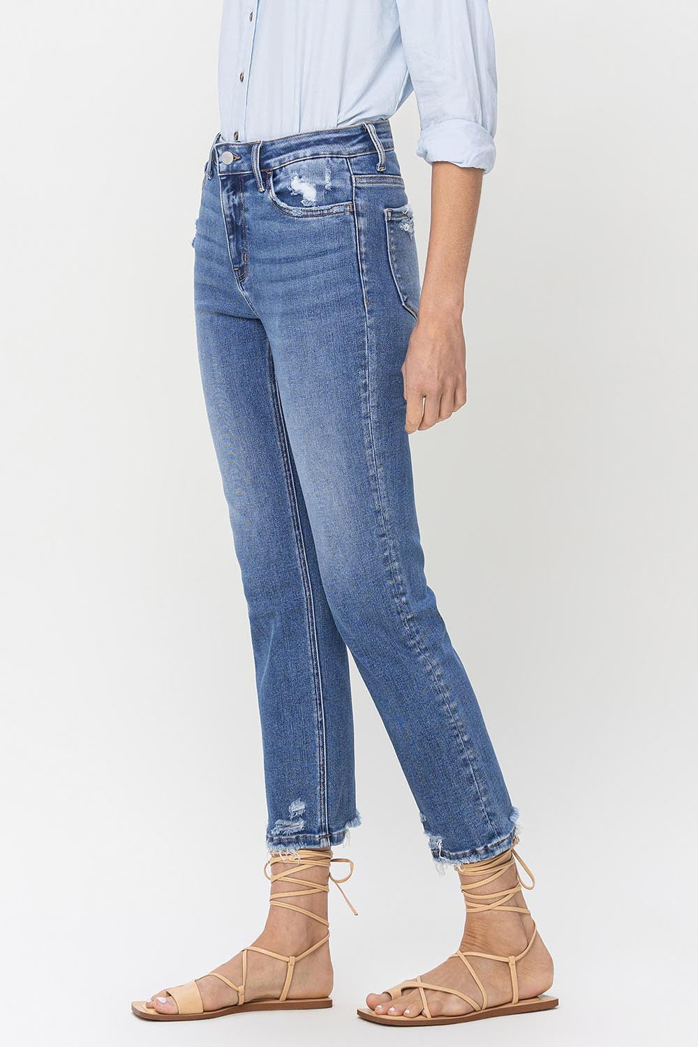 Lovervet High Rise Raw Hem Straight Jeans Lovervet High Rise Raw Hem Straight Jeans - TopFashionHQ