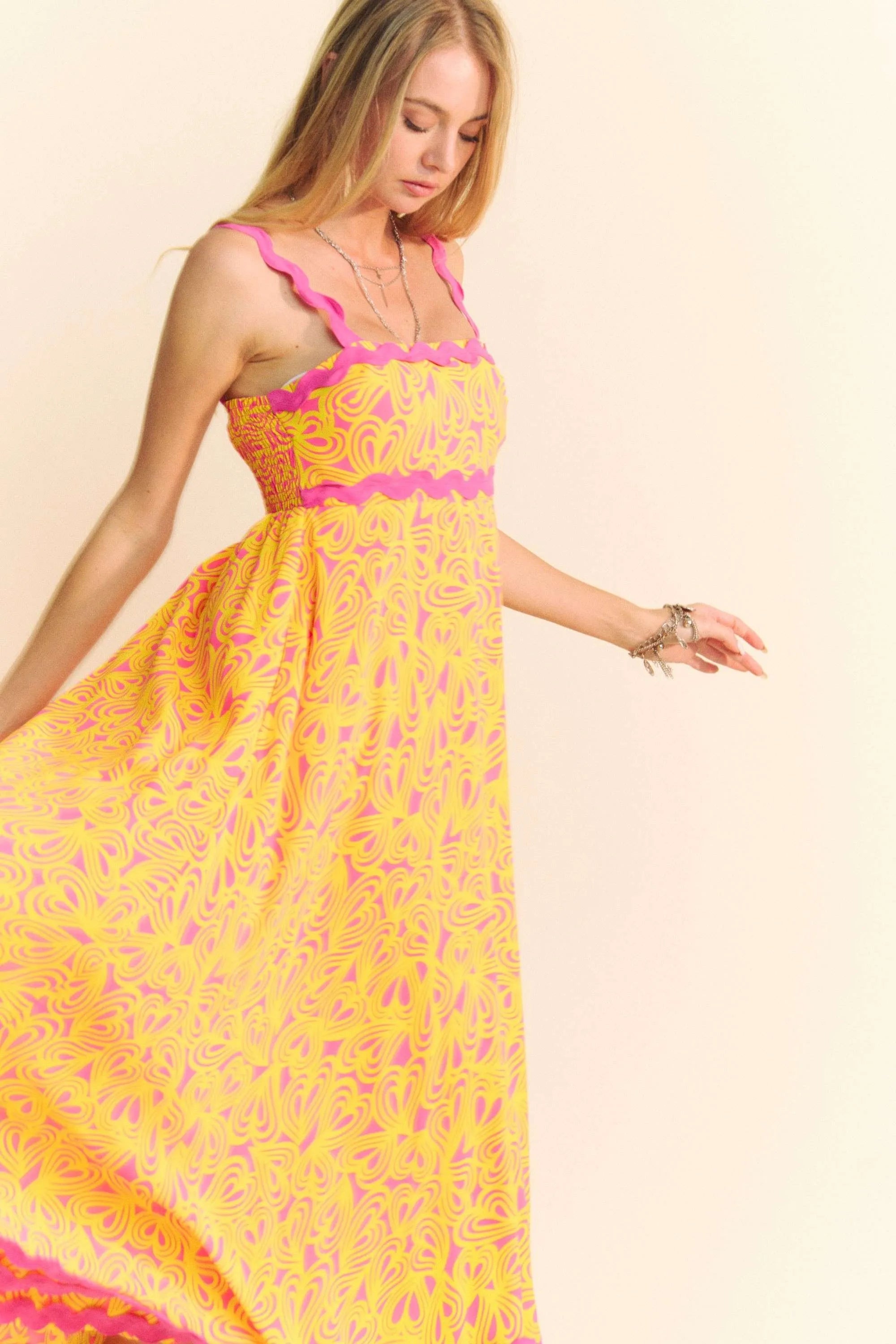 Davi & Dani Geo 2 Tone Printed Wavi Trim Tiered Maxi Dress d5540530e9e74c2fbfe7a5bb180b70f6-Max-Origin