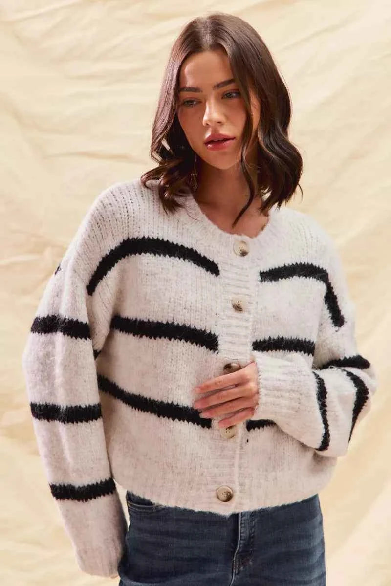 SO ME Stripe Soft Touch Button Cozy Sweater Cardigan SO ME Stripe Soft Touch Button Cozy Sweater Cardigan