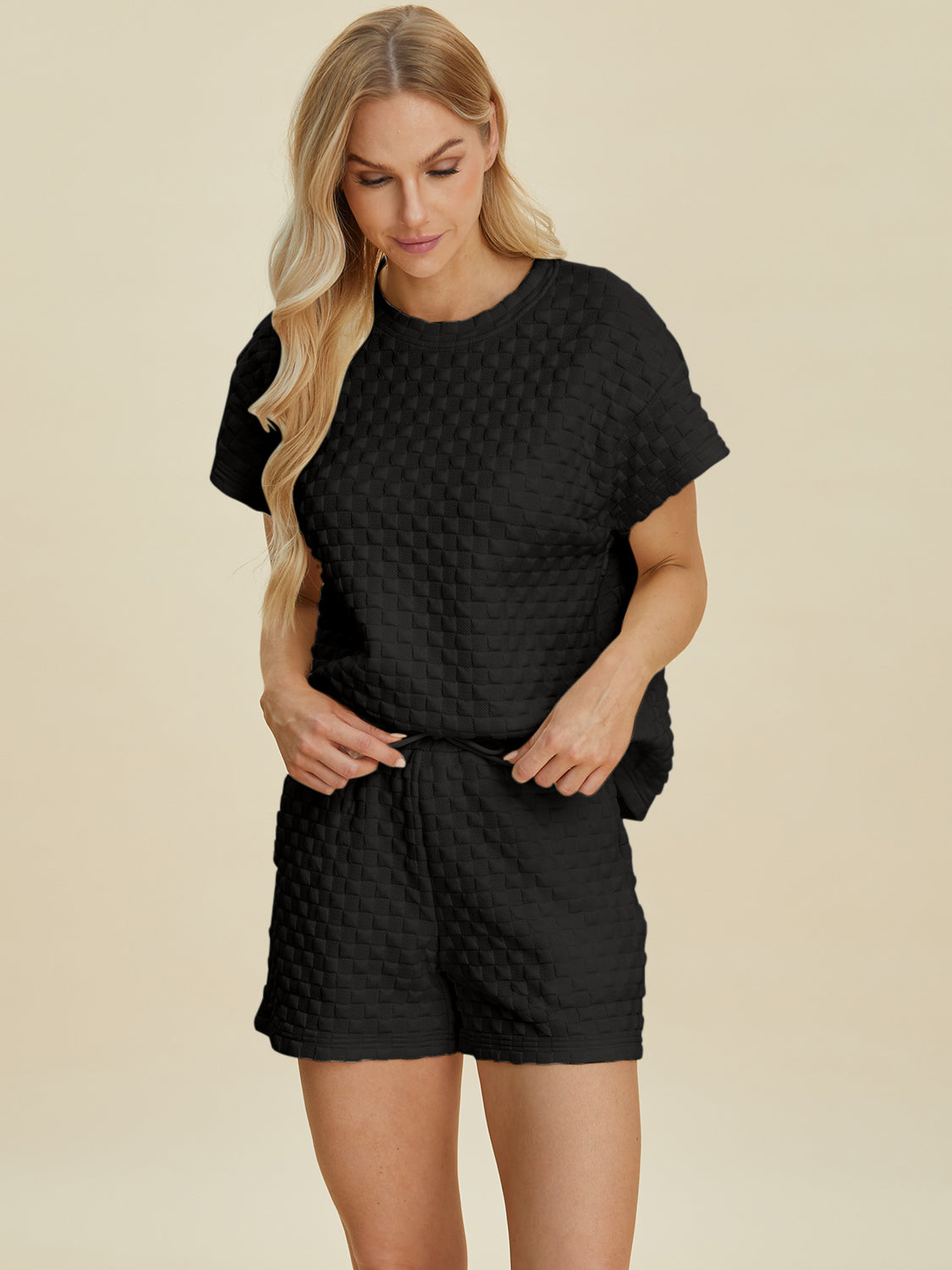 Double Take Full Size Texture T-Shirt and Shorts Set Double Take Full Size Texture T-Shirt and Shorts Set