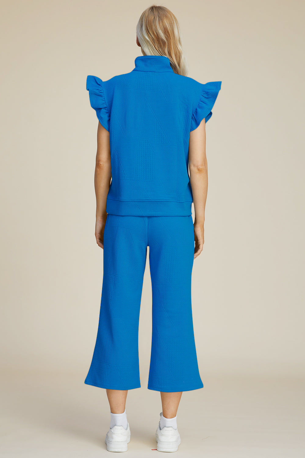 Double Take Full Size Texture Ruffle Short Sleeve Top and Wide Leg Pants Set Double Take Full Size Texture Ruffle Short Sleeve Top and Wide Leg Pants Set