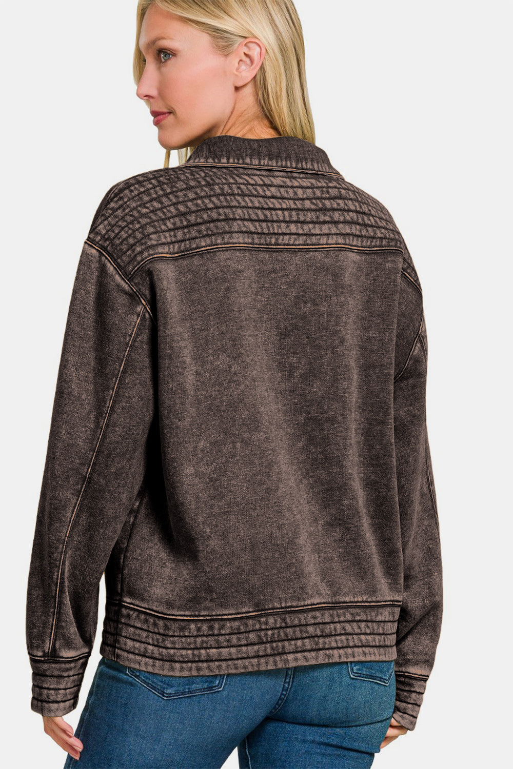Zenana Acid Washed Half Snap Fleece Sweatshirt Zenana Acid Washed Half Snap Fleece Sweatshirt