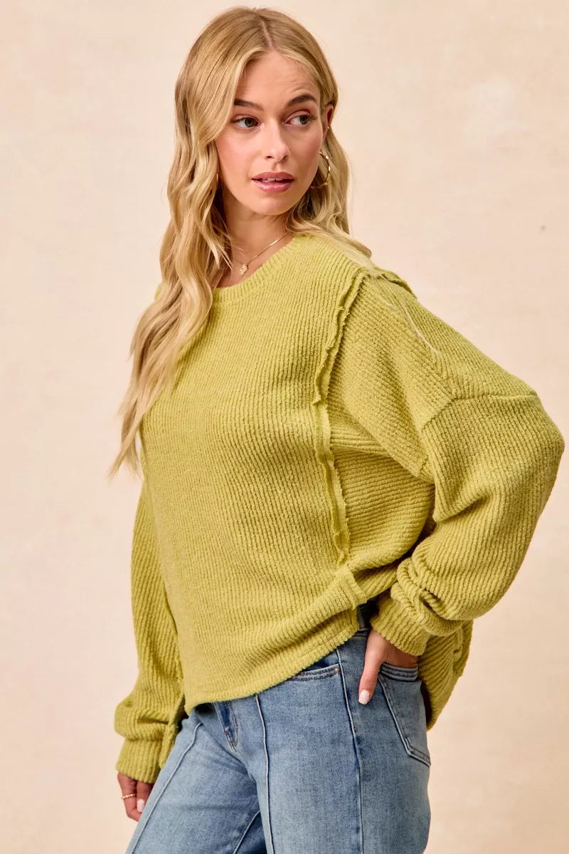BiBi Boucle Rib Knit Uneven Hem Sweater With Open Seam d6cf6cb107c646d28983ab94dfe77214-Max-Origin