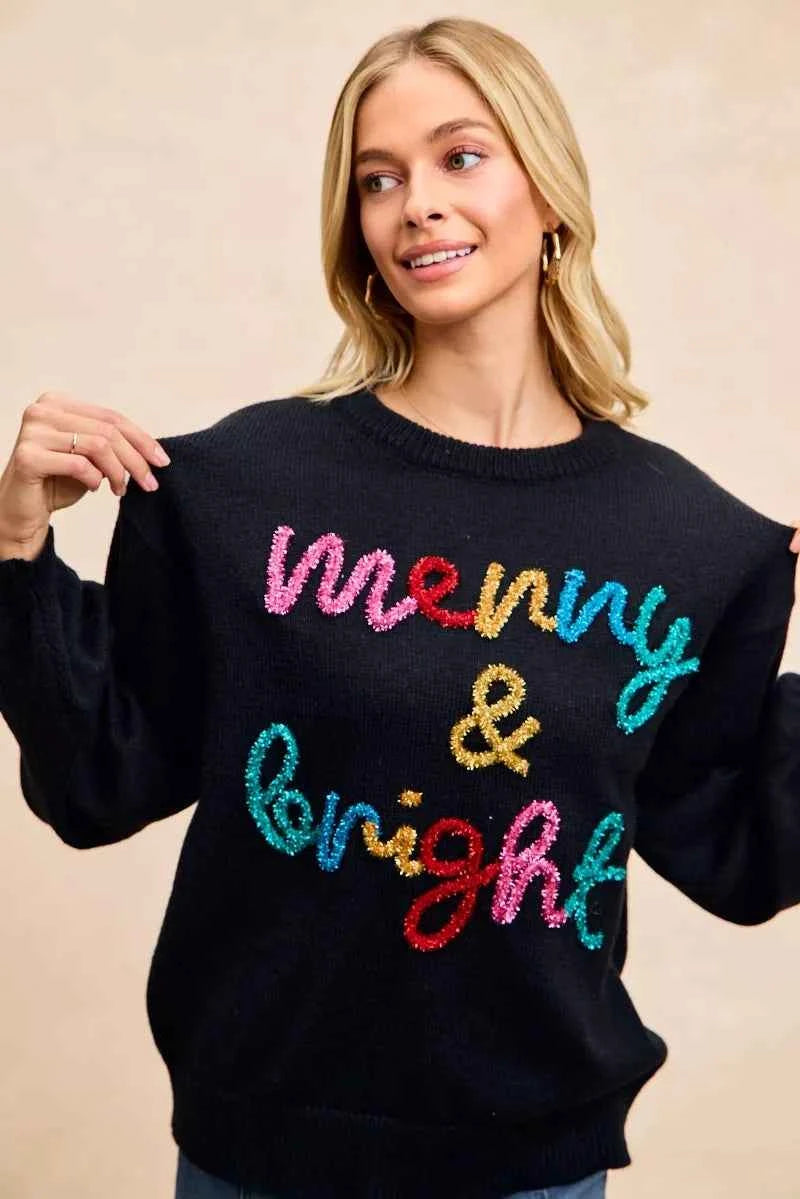 BiBi Tinsel Lettering Christmas Sweater BiBi Tinsel Lettering Christmas Sweater