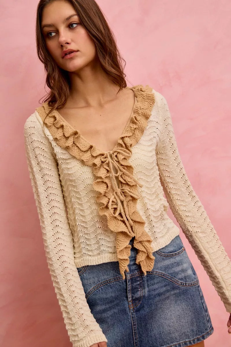SO ME Pointelle Texture Lightweight Sweater Cardigan d6f3898f0e484a10b160f1be5d39acbf-Max-Origin