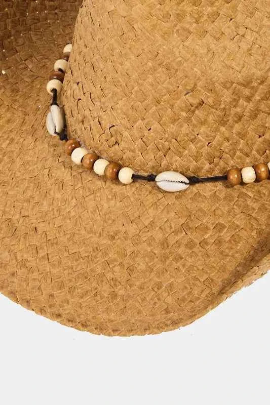 Fame Beaded Cowrie Shell Straw Weave Western Cowboy Hat Fame Beaded Cowrie Shell Straw Weave Western Cowboy Hat