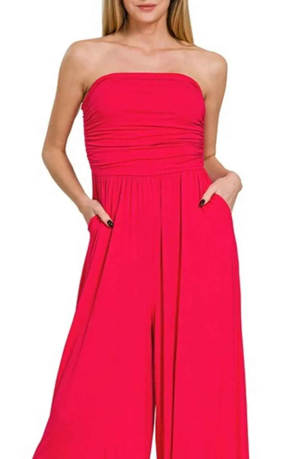 Zenana Double Layered Strapless Tube Top Jumpsuit Zenana Double Layered Strapless Tube Top Jumpsuit
