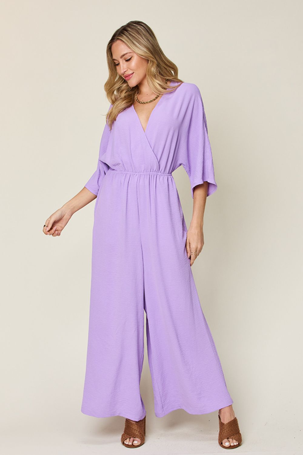 Double Take Full Size Surplice Wide Leg Jumpsuit with Pockets Double Take Full Size Surplice Wide Leg Jumpsuit with Pockets