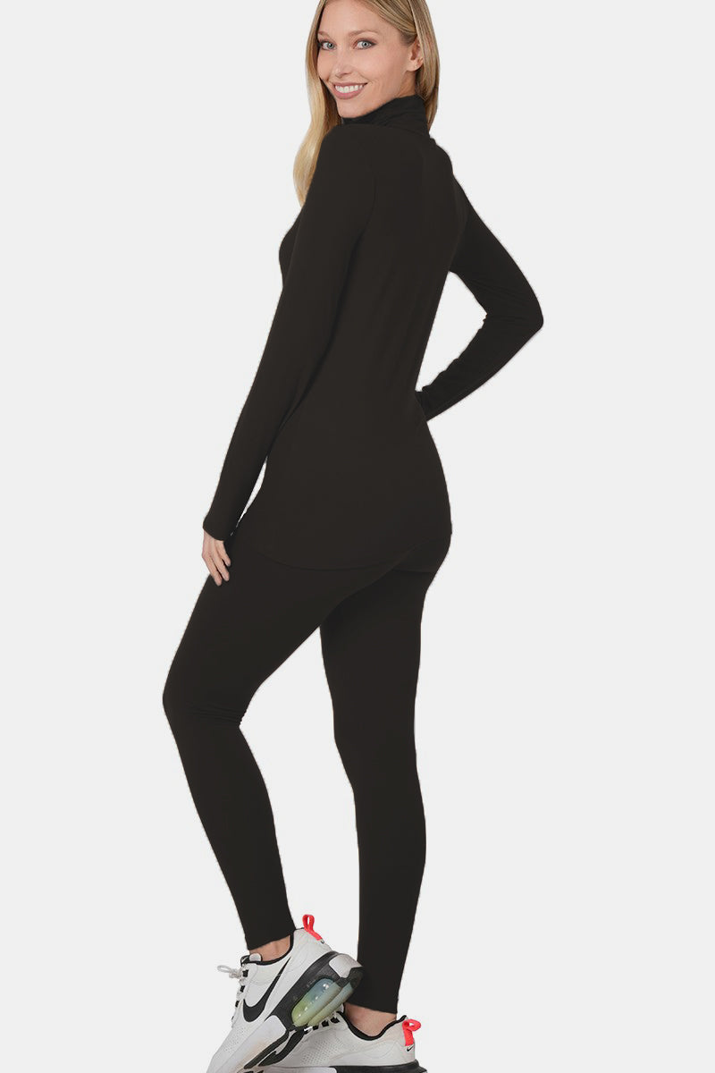 Zenana Full Size Turtleneck Top and Leggings Lounge Set Zenana Full Size Turtleneck Top and Leggings Lounge Set - TopFashionHQ