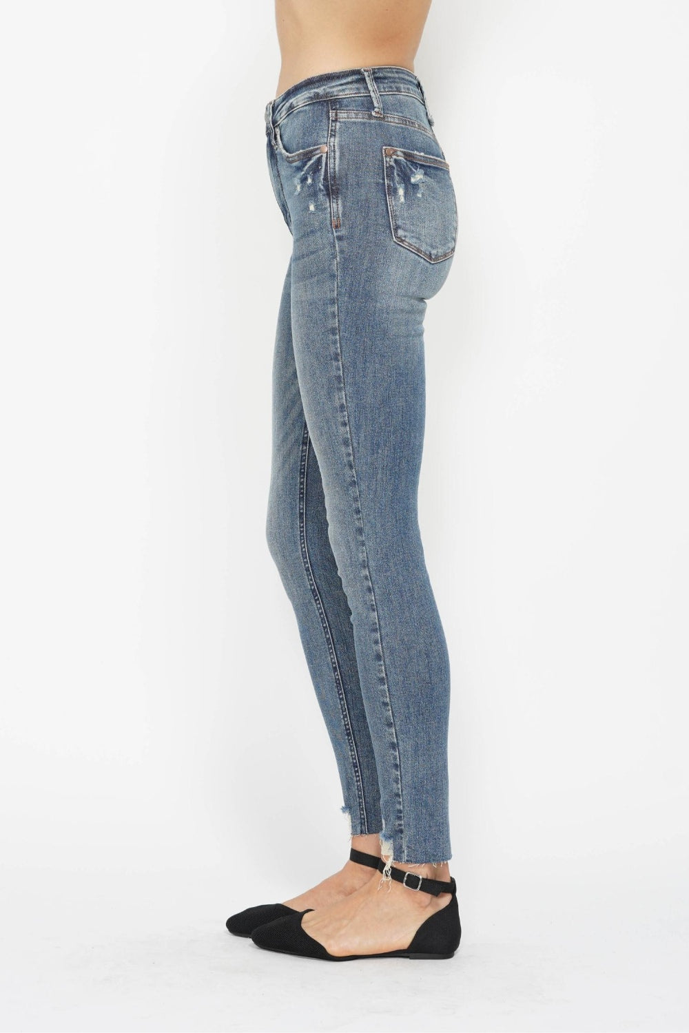 Judy Blue Full Size Tummy Control Vintage Wash Hem Destroy Skinny Jeans Judy Blue Full Size Tummy Control Vintage Wash Hem Destroy Skinny Jeans - TopFashionHQ