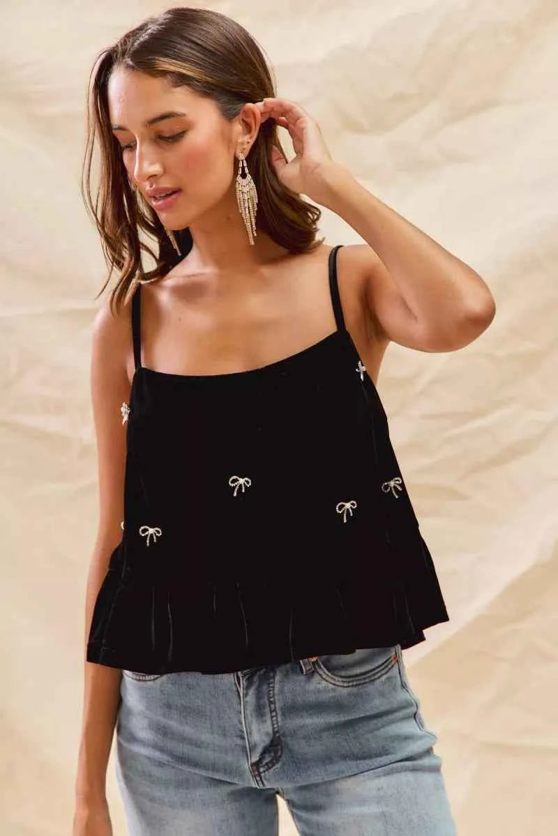 SO ME Holiday Velvet Ribbon Rhinestone Christmas Top SO ME Holiday Velvet Ribbon Rhinestone Christmas Top