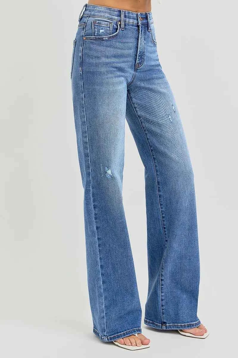 RISEN Full Size Tummy Control Elastic Band High Rise Wide Jeans Plus Size RISEN Full Size Tummy Control Elastic Band High Rise Wide Jeans Plus Size