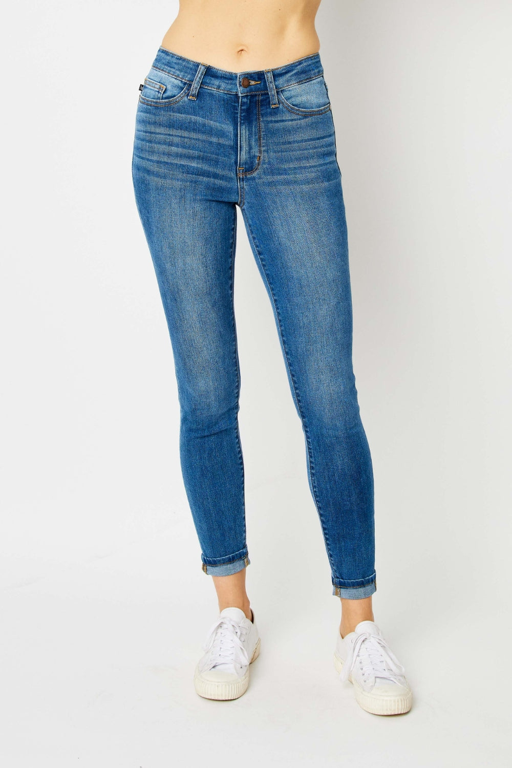Judy Blue Full Size Cuffed Hem Skinny Jeans Judy Blue Full Size Cuffed Hem Skinny Jeans - TopFashionHQ
