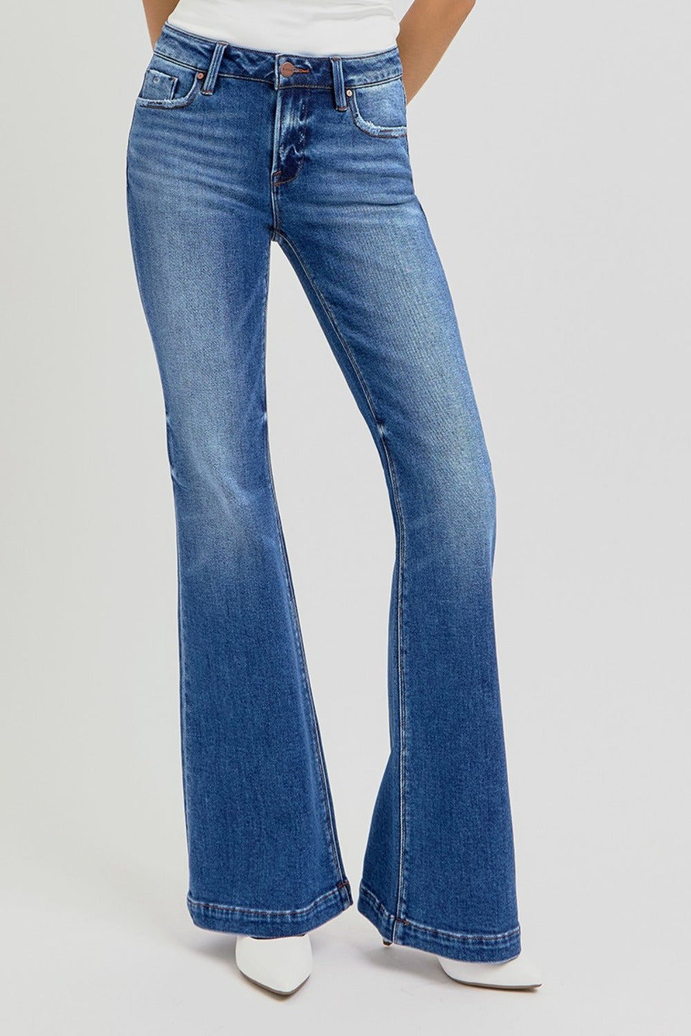 RISEN Full Size Low Rise Flare Jeans with Pockets RISEN Full Size Low Rise Flare Jeans with Pockets - TopFashionHQ