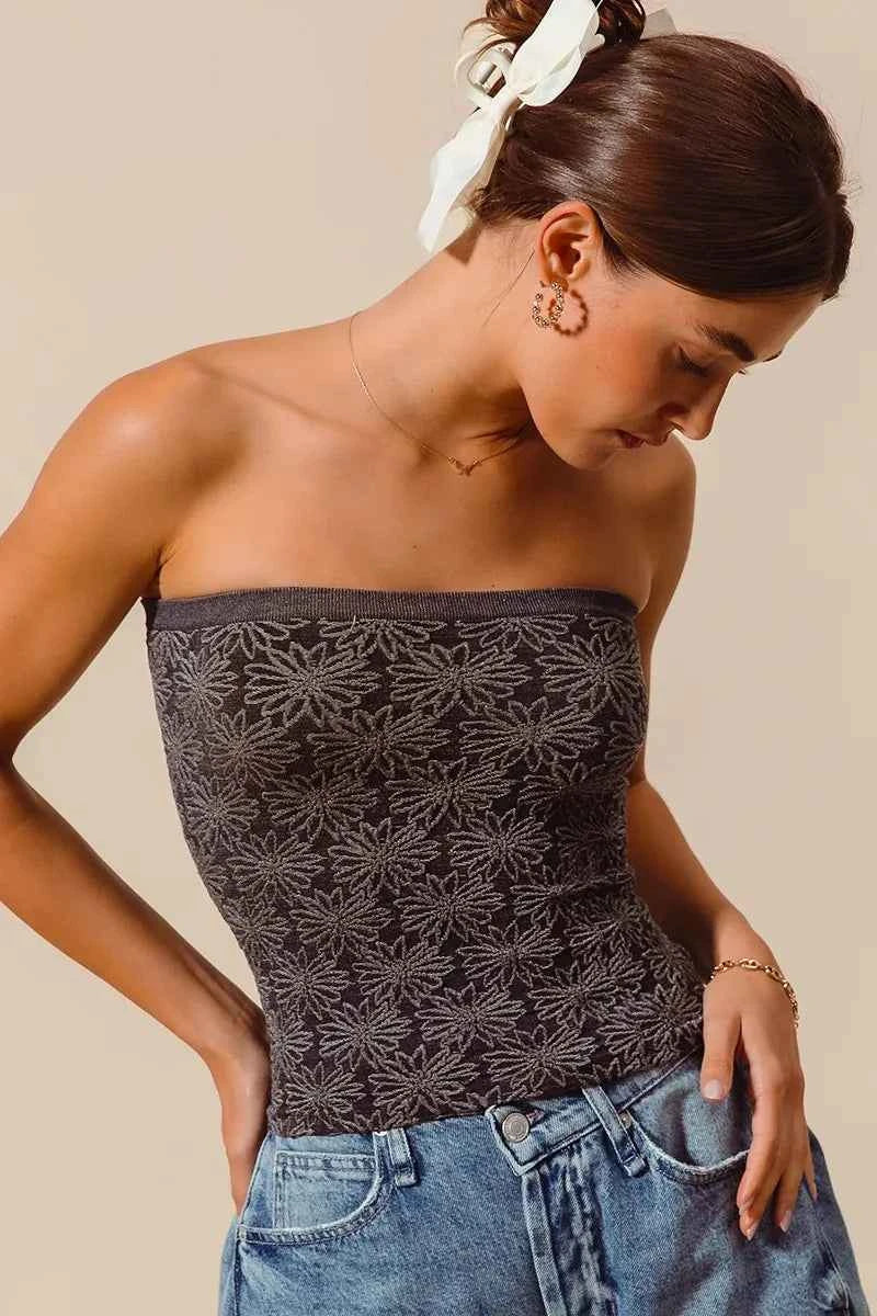 SO ME Jacquard Floral Two Tone Seamless Tube Top SO ME Jacquard Floral Two Tone Seamless Tube Top