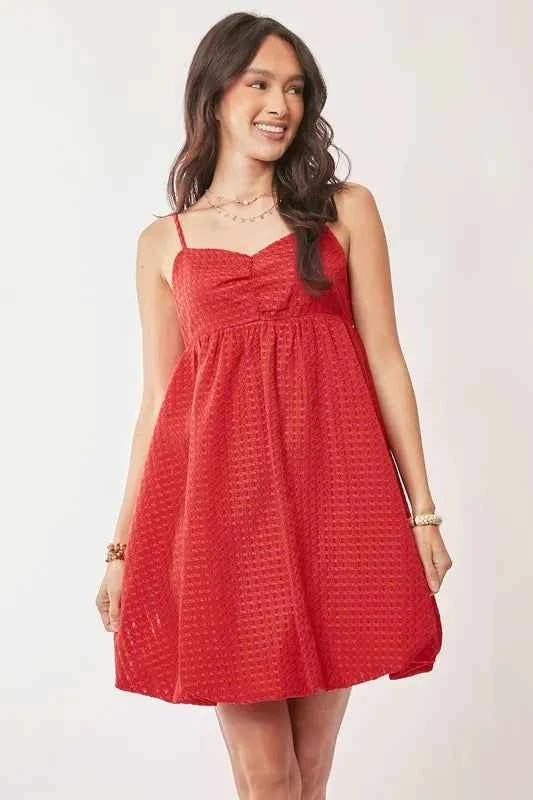 Davi & Dani Textured Sweetheart Neckline Bubble Hem Dress Davi & Dani Textured Sweetheart Neckline Bubble Hem Dress