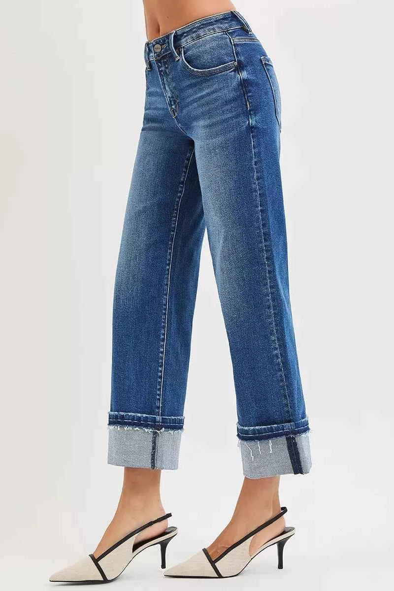 RISEN Mid Rise Ankle Straight Jeans with Cuffed Hem RISEN Mid Rise Ankle Straight Jeans with Cuffed Hem
