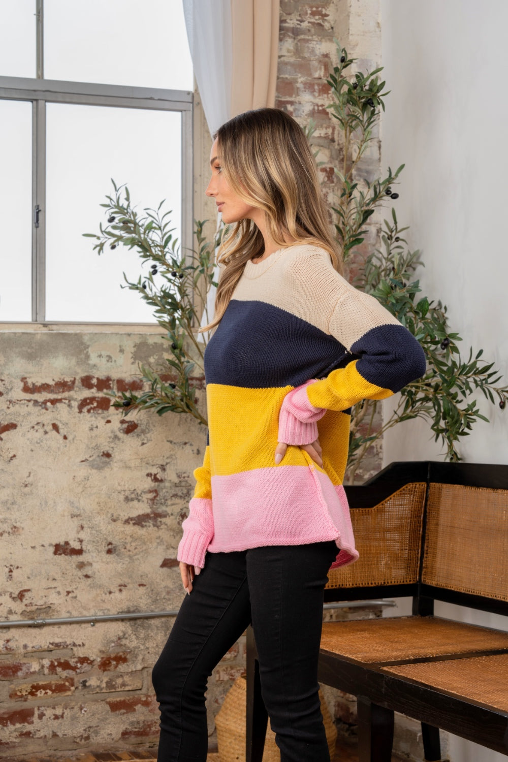 Sew In Love Full Size Color Block Exposed Seam Sweater Sew In Love Full Size Color Block Exposed Seam Sweater - TopFashionHQ