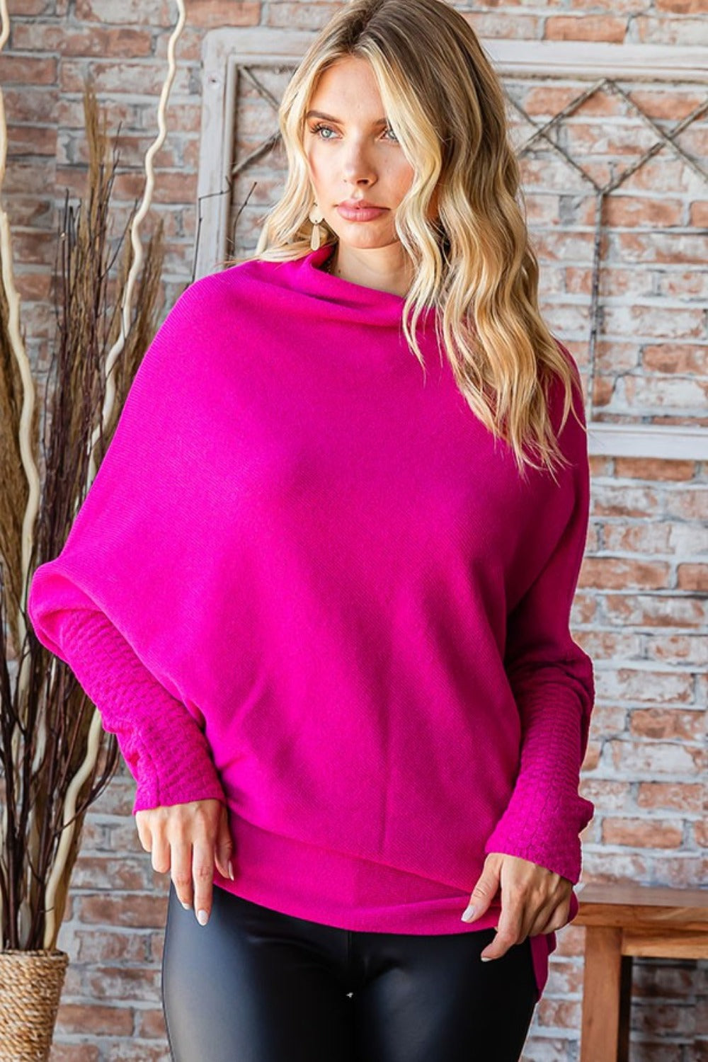 First Love Full Size Asymmetrical Hem Dolman Sleeve Sweater First Love Full Size Asymmetrical Hem Dolman Sleeve Sweater - TopFashionHQ