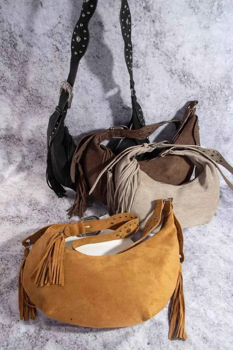 Fame Half Moon Fringe Buckle Strap Hobo Bag Fame Half Moon Fringe Buckle Strap Hobo Bag