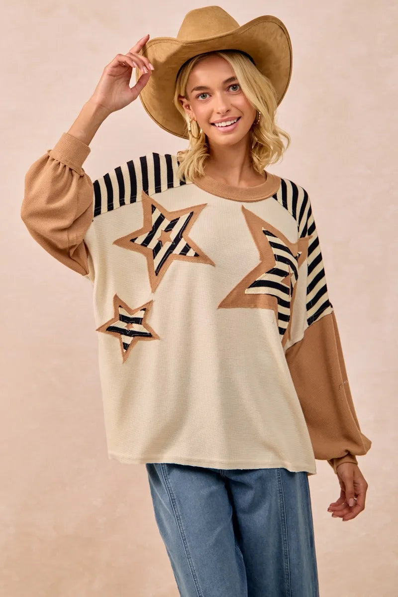 BiBi Star Patchwork Mixed Long Sleeve Top d8bcb763c681449db06cb96e741371d6-Max-Origin