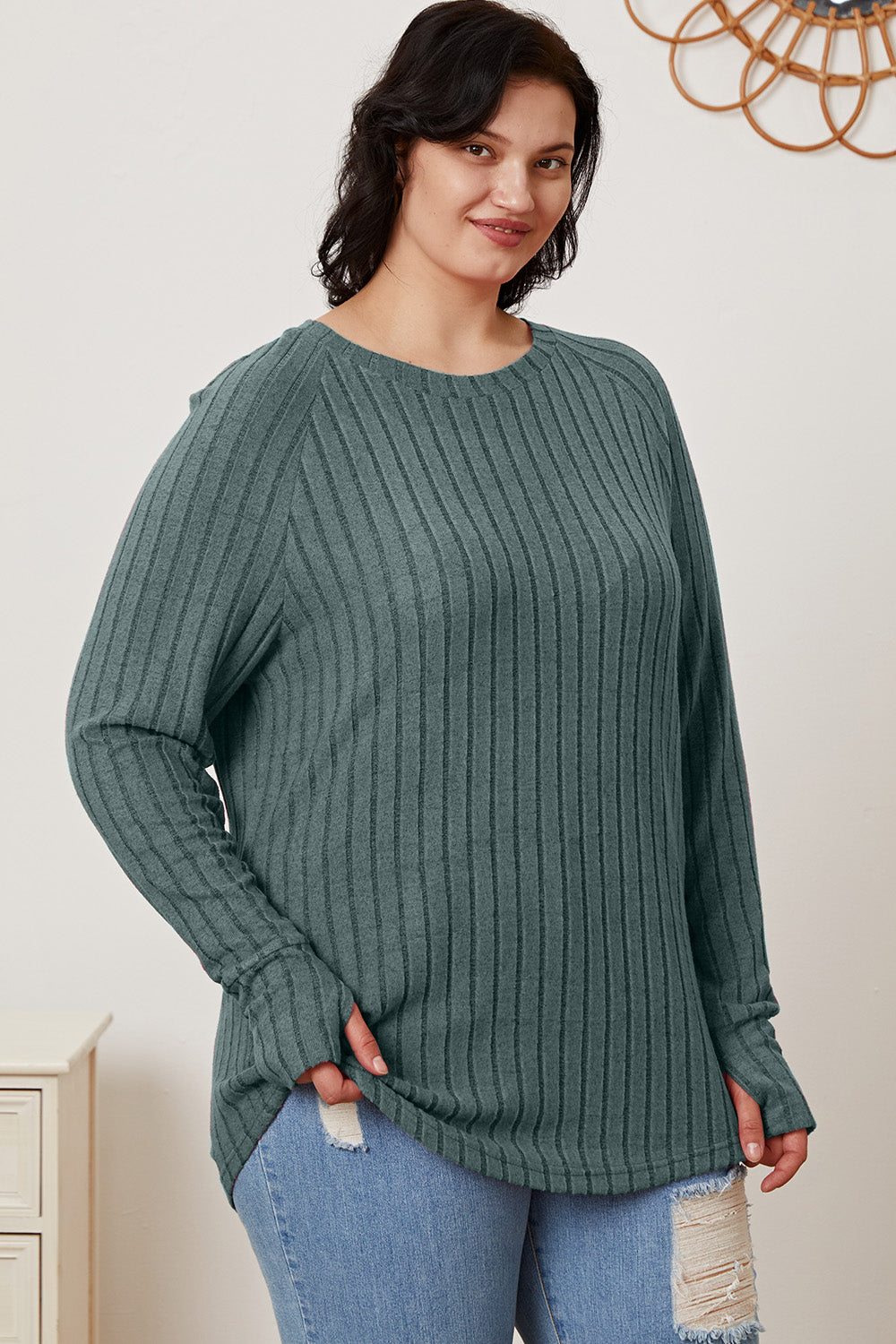 Basic Bae Full Size Ribbed Thumbhole Sleeve T-Shirt Basic Bae Full Size Ribbed Thumbhole Sleeve T-Shirt - TopFashionHQ