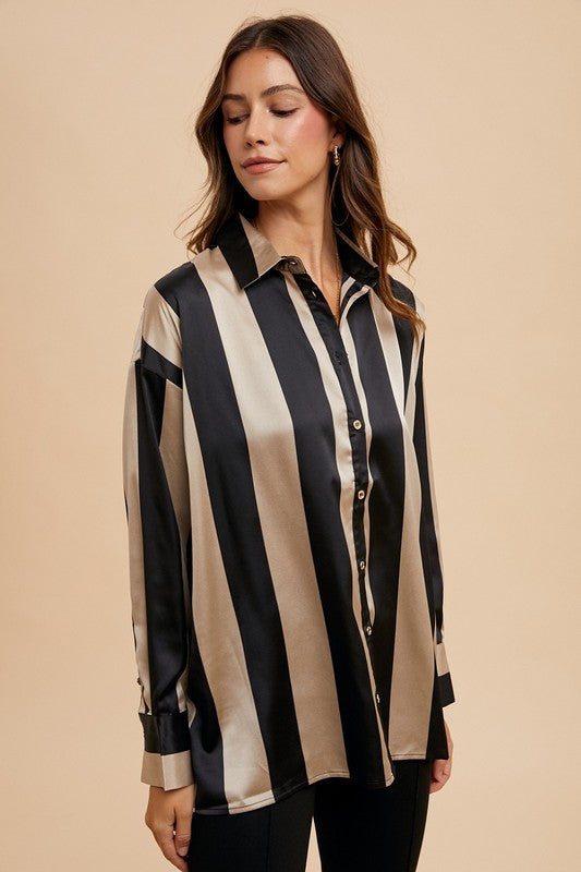 Annie Wear Striped Dropped Shoulder Button Up Shirt Annie Wear Striped Dropped Shoulder Button Up Shirt