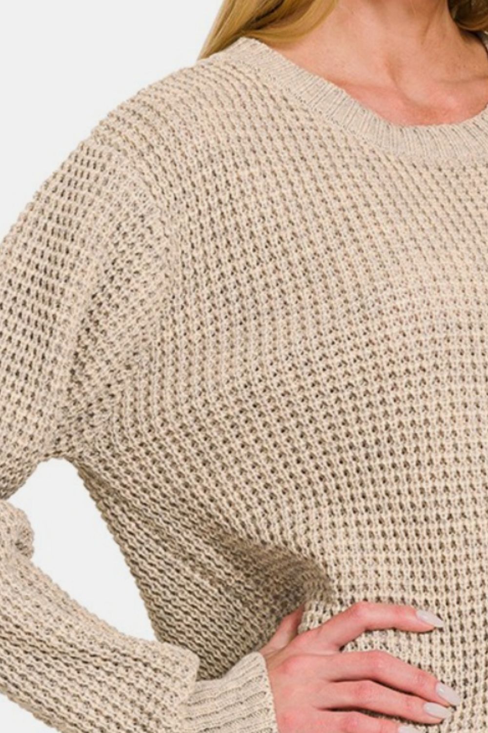 Zenana High Low Long Sleeve Waffle Sweater Zenana High Low Long Sleeve Waffle Sweater - TopFashionHQ