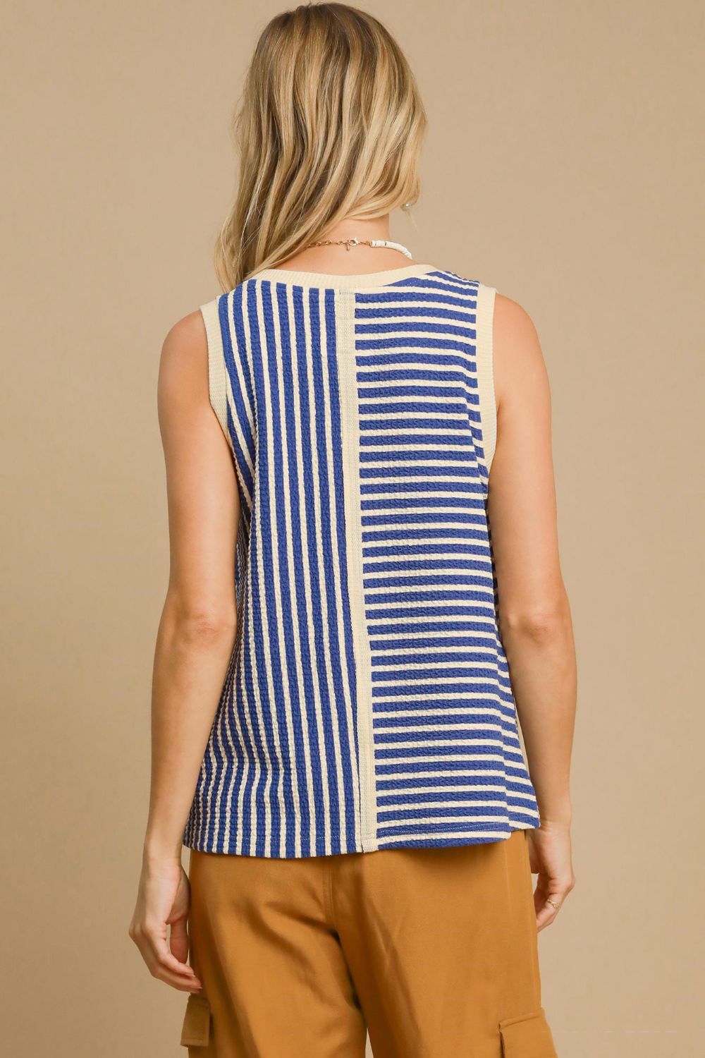 Umgee Round Neck Texture Striped Tank Umgee Round Neck Texture Striped Tank - TopFashionHQ