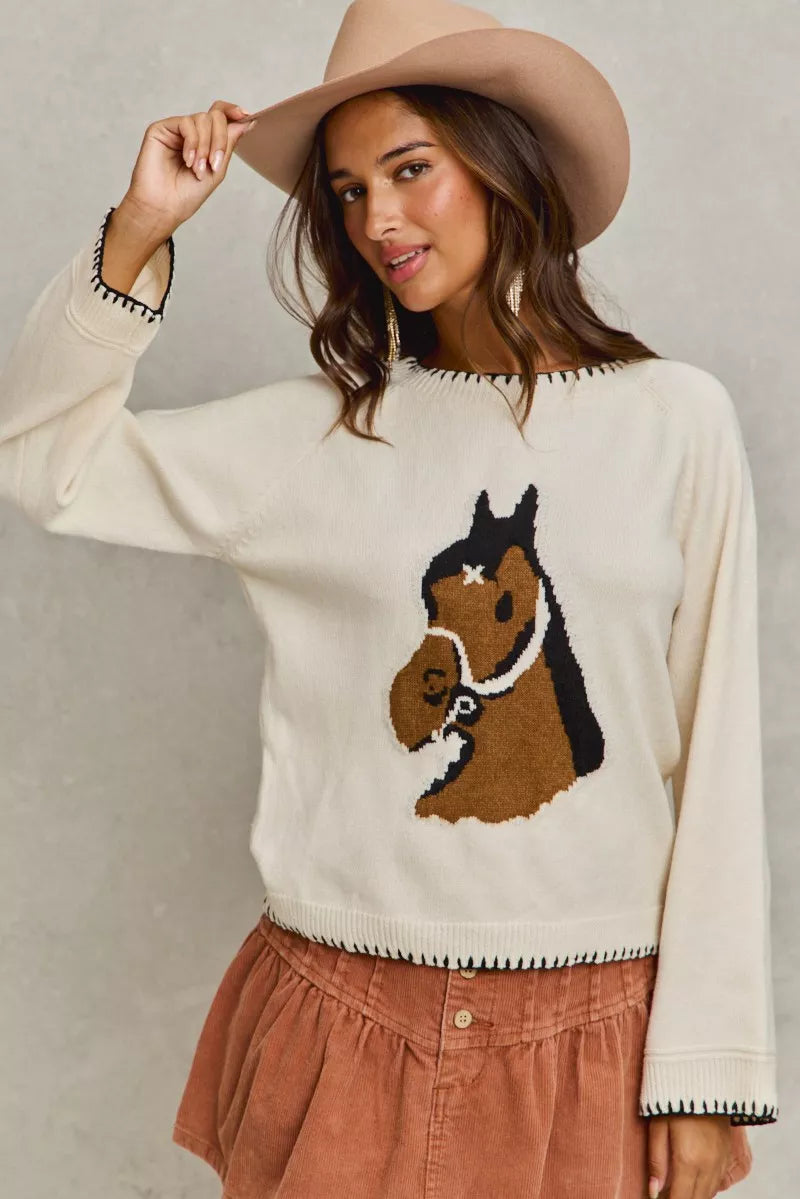 SO ME Horse Knit Sweater Top with Blanket Stitch d8faeb43c19d40ecb7c5eb333e363284-Max-Origin