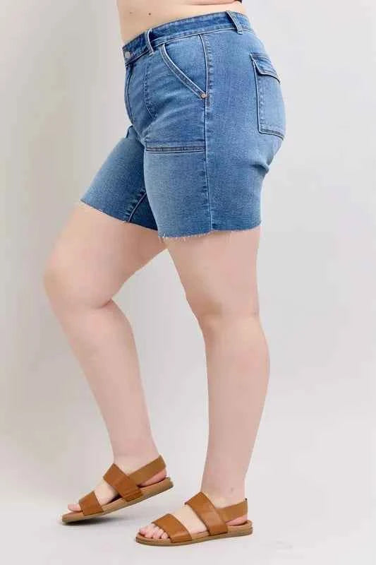 Judy Blue Full Size Mid Rise Bermudas Denim Shorts W/ Back Flap Pockets Plus Size Judy Blue Full Size Mid Rise Bermudas Denim Shorts W/ Back Flap Pockets Plus Size