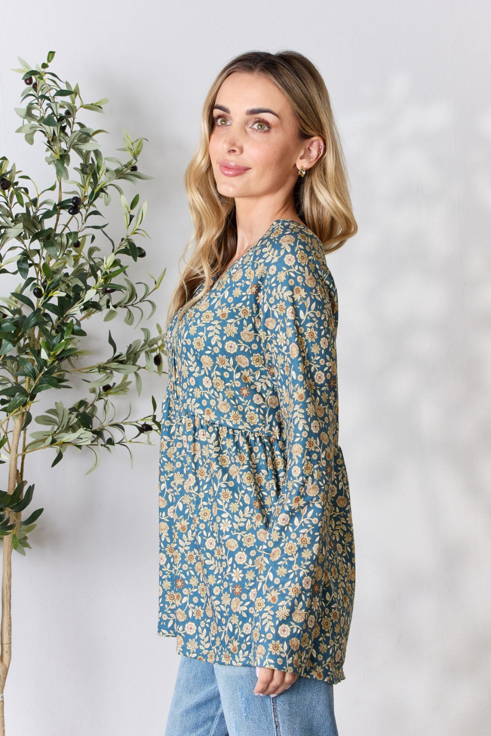 Heimish Full Size Floral Half Button Long Sleeve Blouse Heimish Full Size Floral Half Button Long Sleeve Blouse - TopFashionHQ