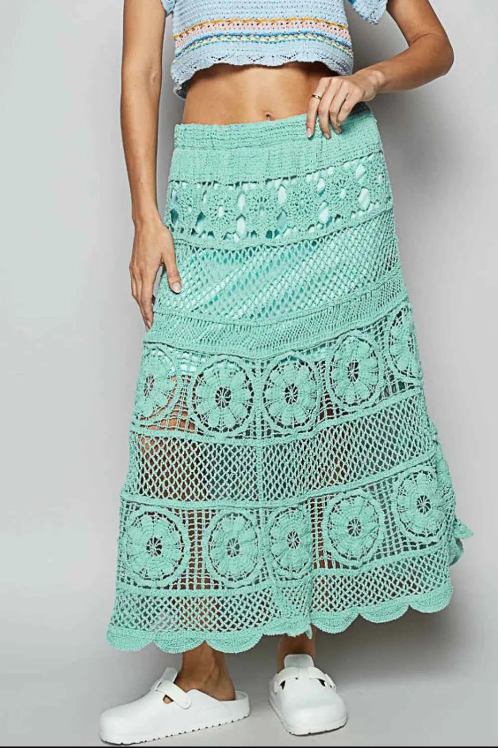 POL Lace Tiered Midi Skirt POL Lace Tiered Midi Skirt