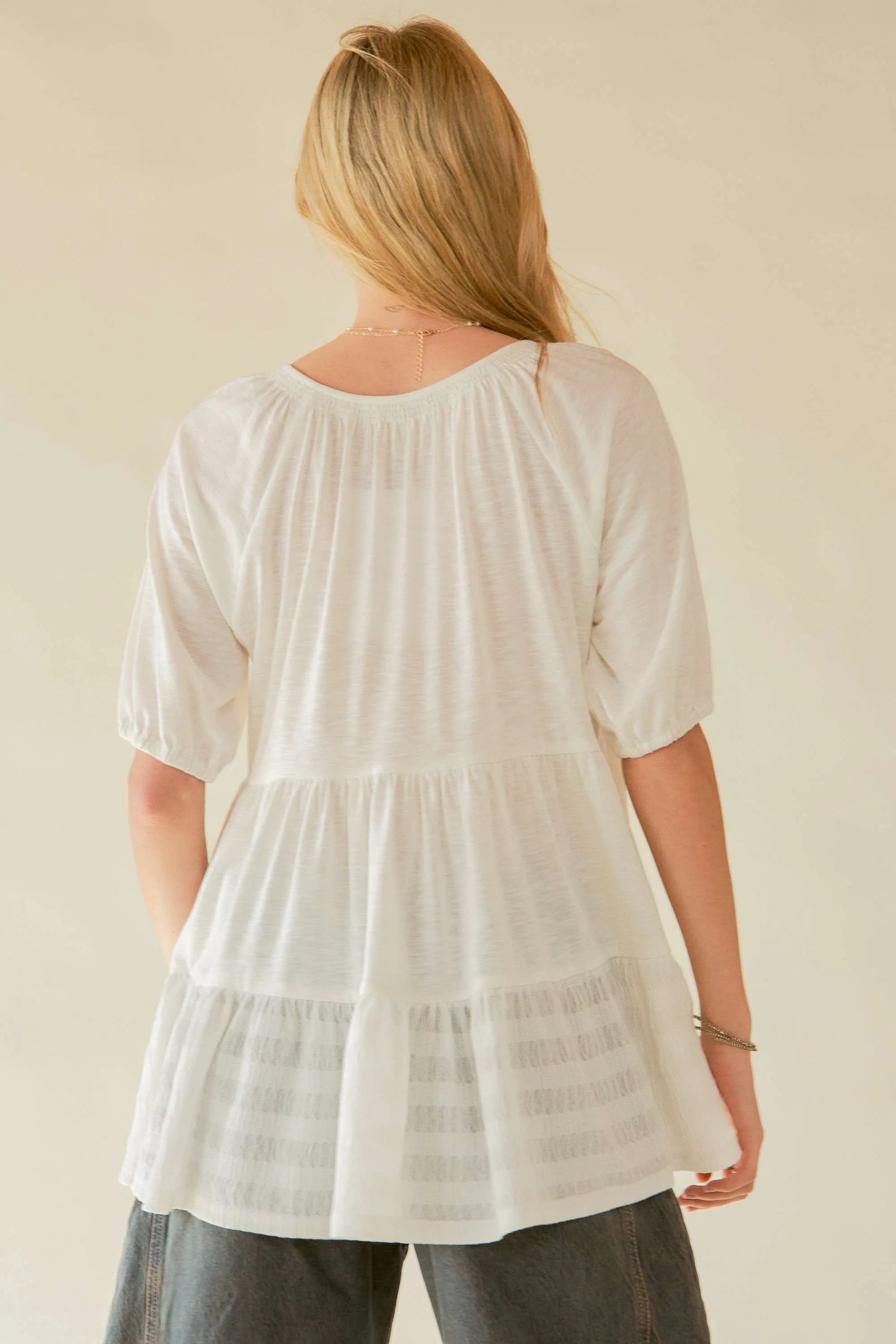 Davi & Dani Ruffled Flared Short Sleeve V Neck Blouse d95ace804e5340b69d909704cfe4537c-Max-Origin