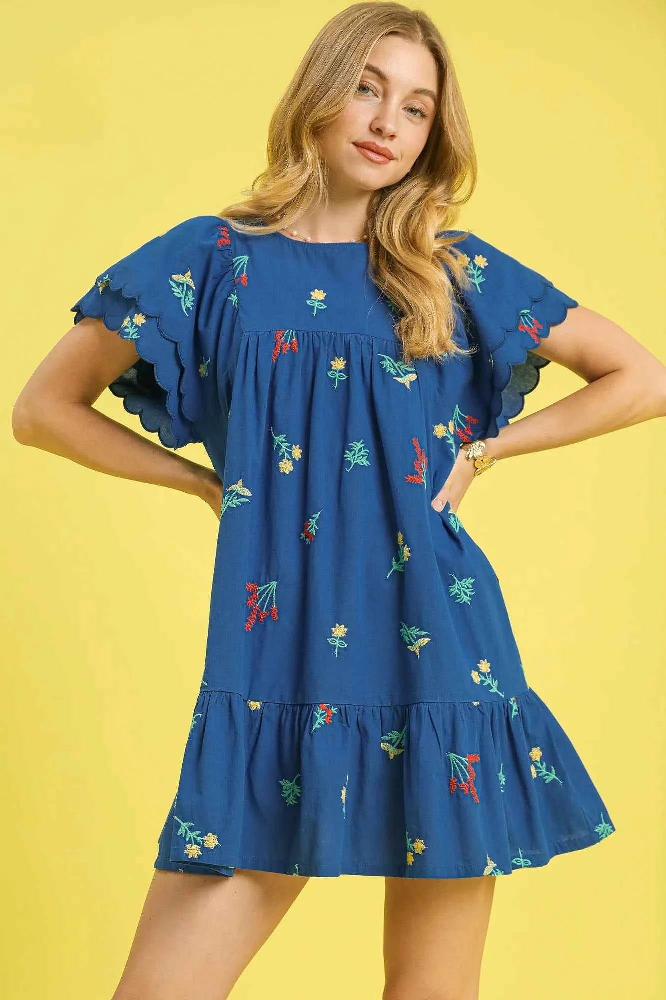 Umgee Floral Embroidered Short Sleeve Mini Dress Umgee Floral Embroidered Short Sleeve Mini Dress