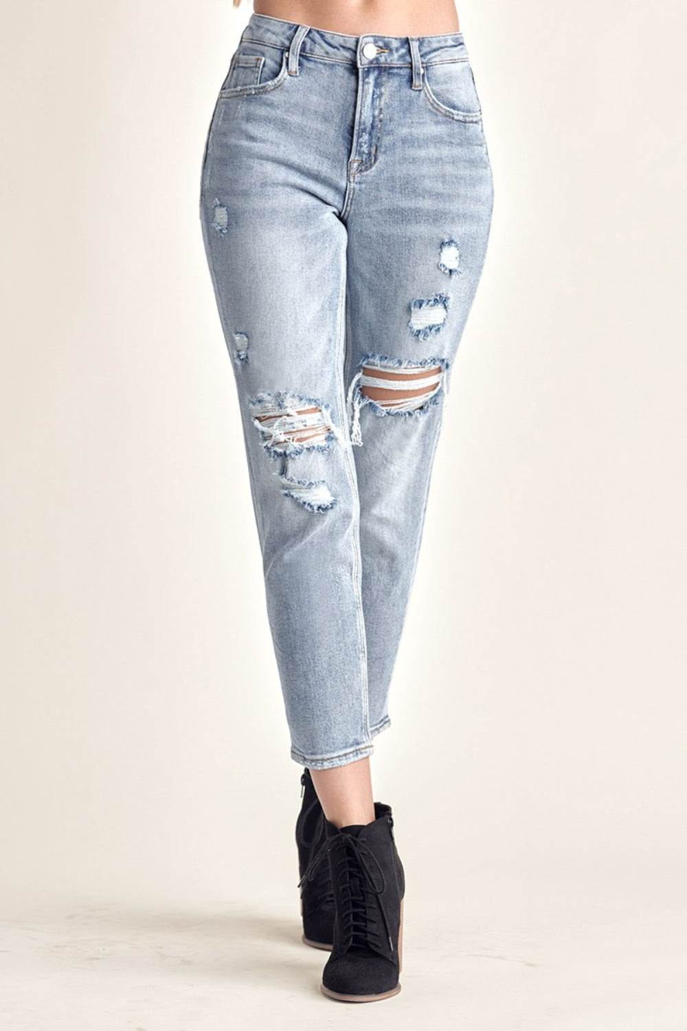 RISEN Distressed Slim Cropped Jeans RISEN Distressed Slim Cropped Jeans - TopFashionHQ