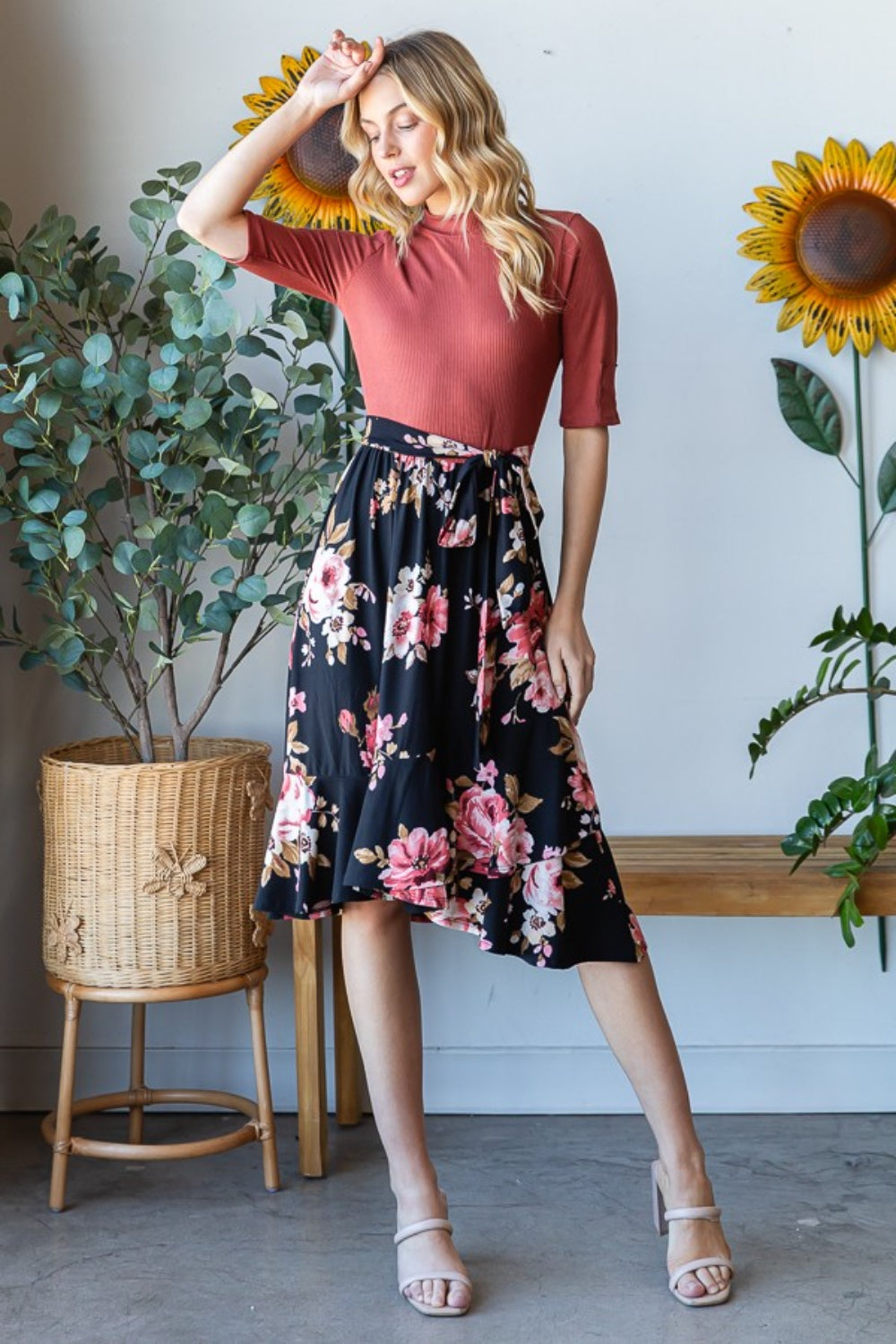 Reborn J Floral Wrap Ruffle Hem Skirt Reborn J Floral Wrap Ruffle Hem Skirt