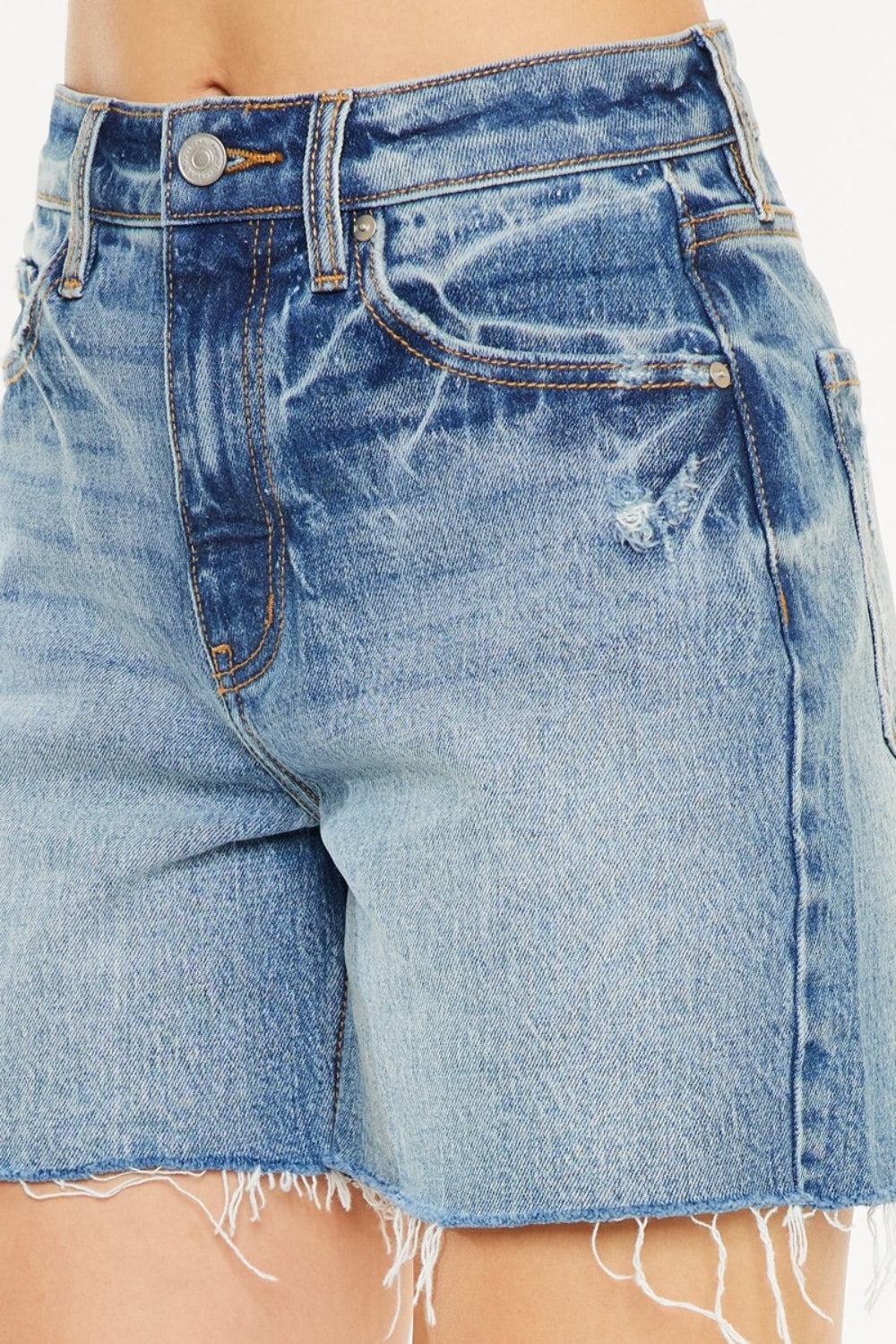 Kancan Full Size Raw Hem High Waist Denim Shorts Kancan Full Size Raw Hem High Waist Denim Shorts - TopFashionHQ