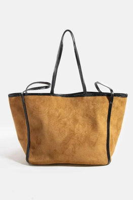 Fame Suede Tote Faux Leather Trim Shoulder Strap