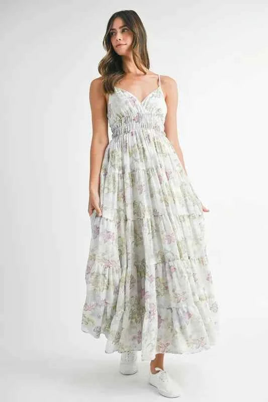 MABLE Floral Print Tiered Cami Maxi Dress MABLE Floral Print Tiered Cami Maxi Dress