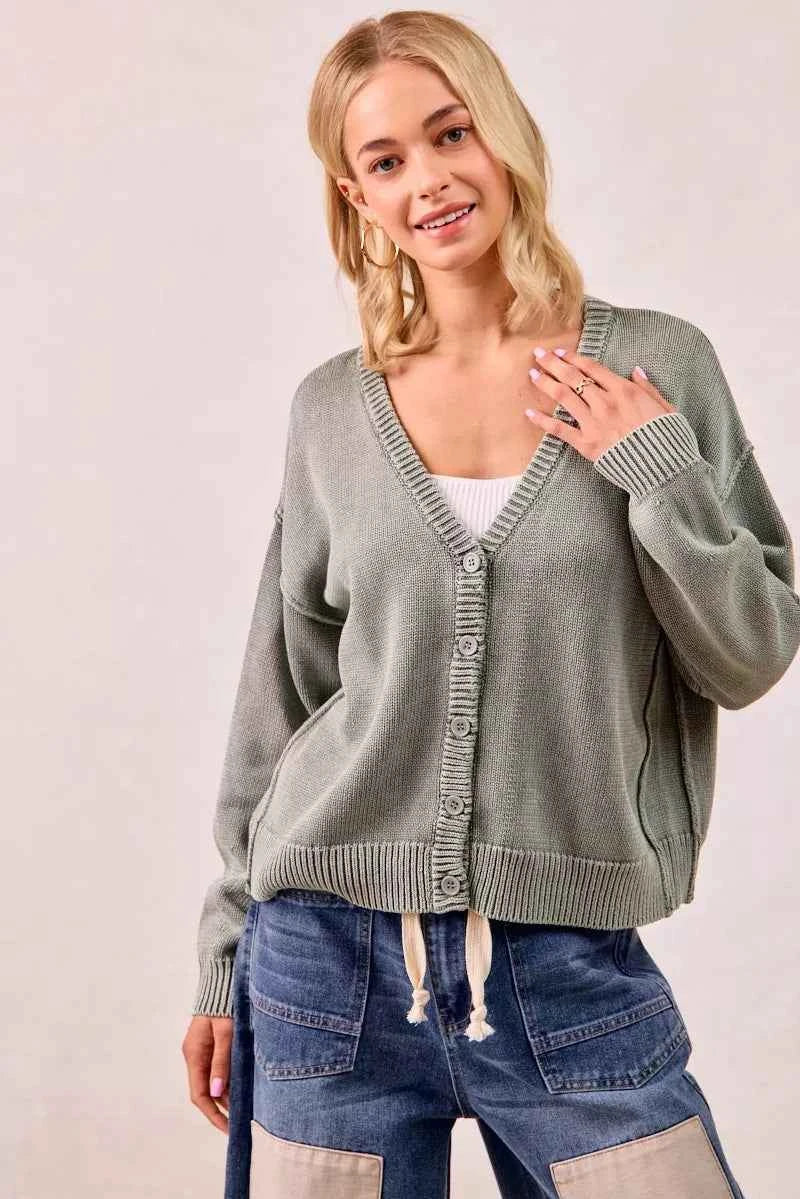 BiBi Washed Sweater V Neck Cardigan BiBi Washed Sweater V Neck Cardigan