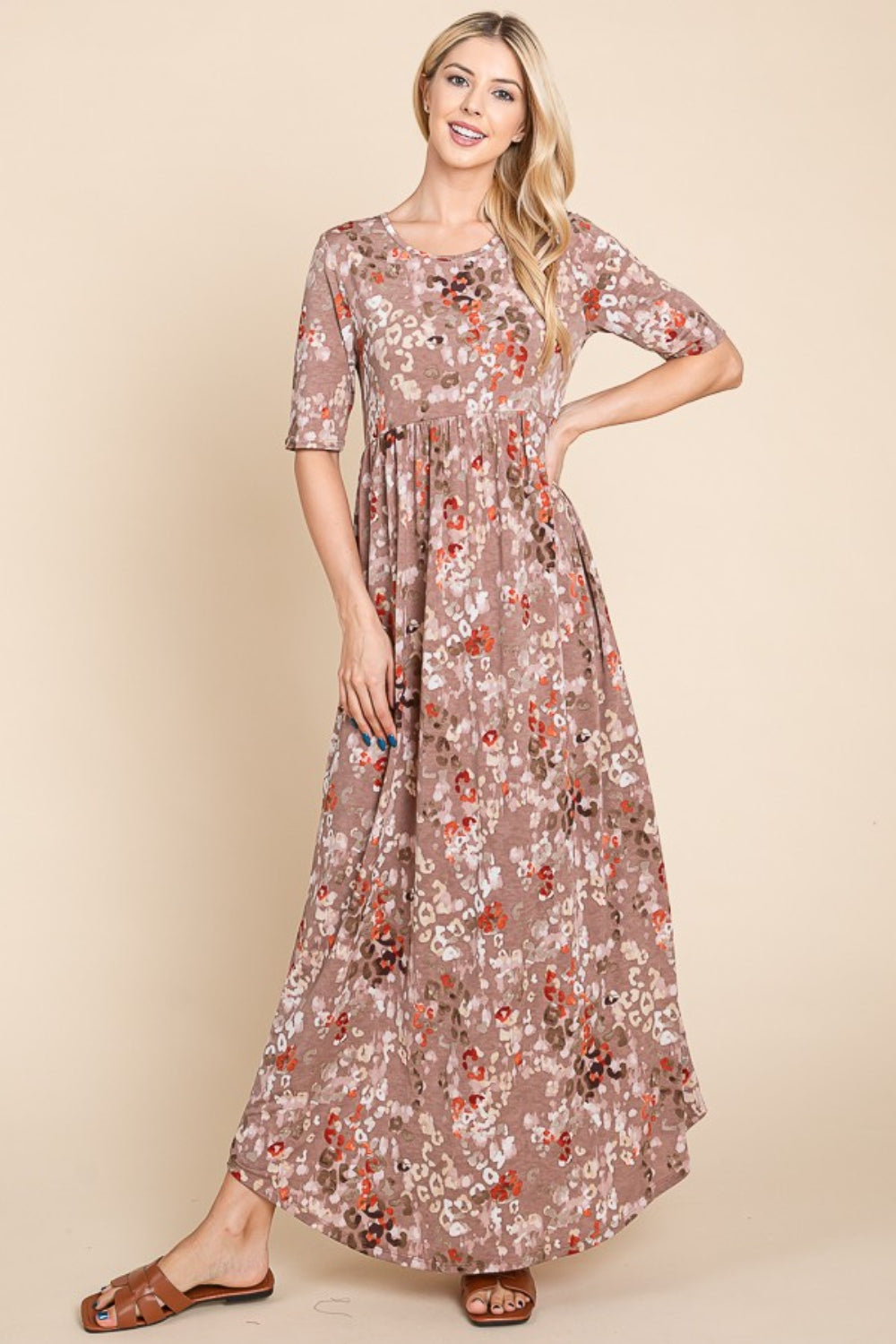 BOMBOM Printed Shirred Maxi Dress BOMBOM Printed Shirred Maxi Dress - TopFashionHQ