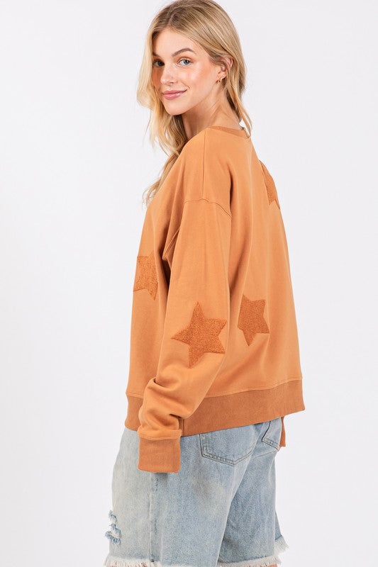 SAGE + FIG Star Patch Long Sleeve Sweatshirt SAGE + FIG Star Patch Long Sleeve Sweatshirt - TopFashionHQ