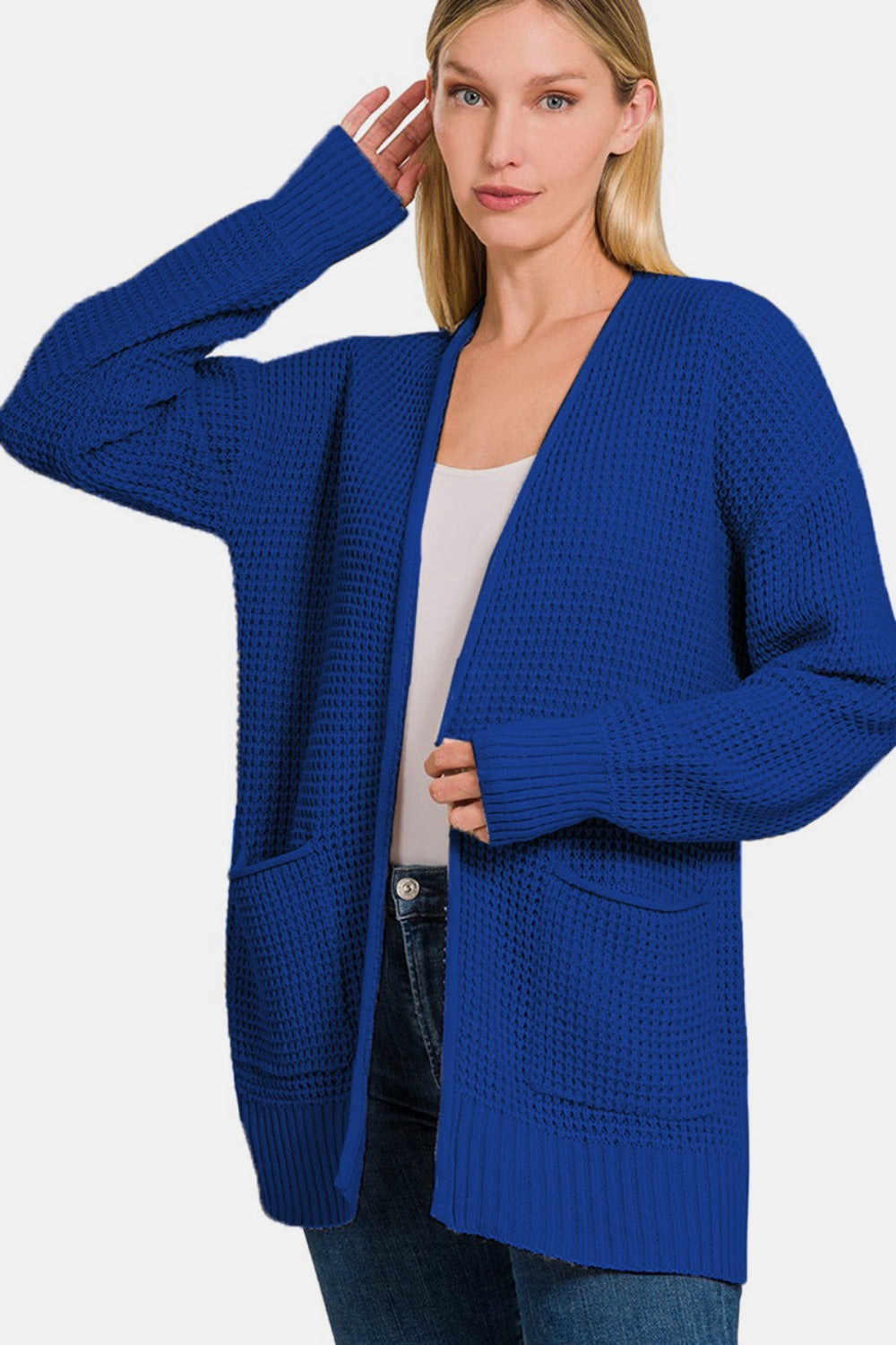 Zenana Waffle Open Front Sweater Cardigan Zenana Waffle Open Front Sweater Cardigan