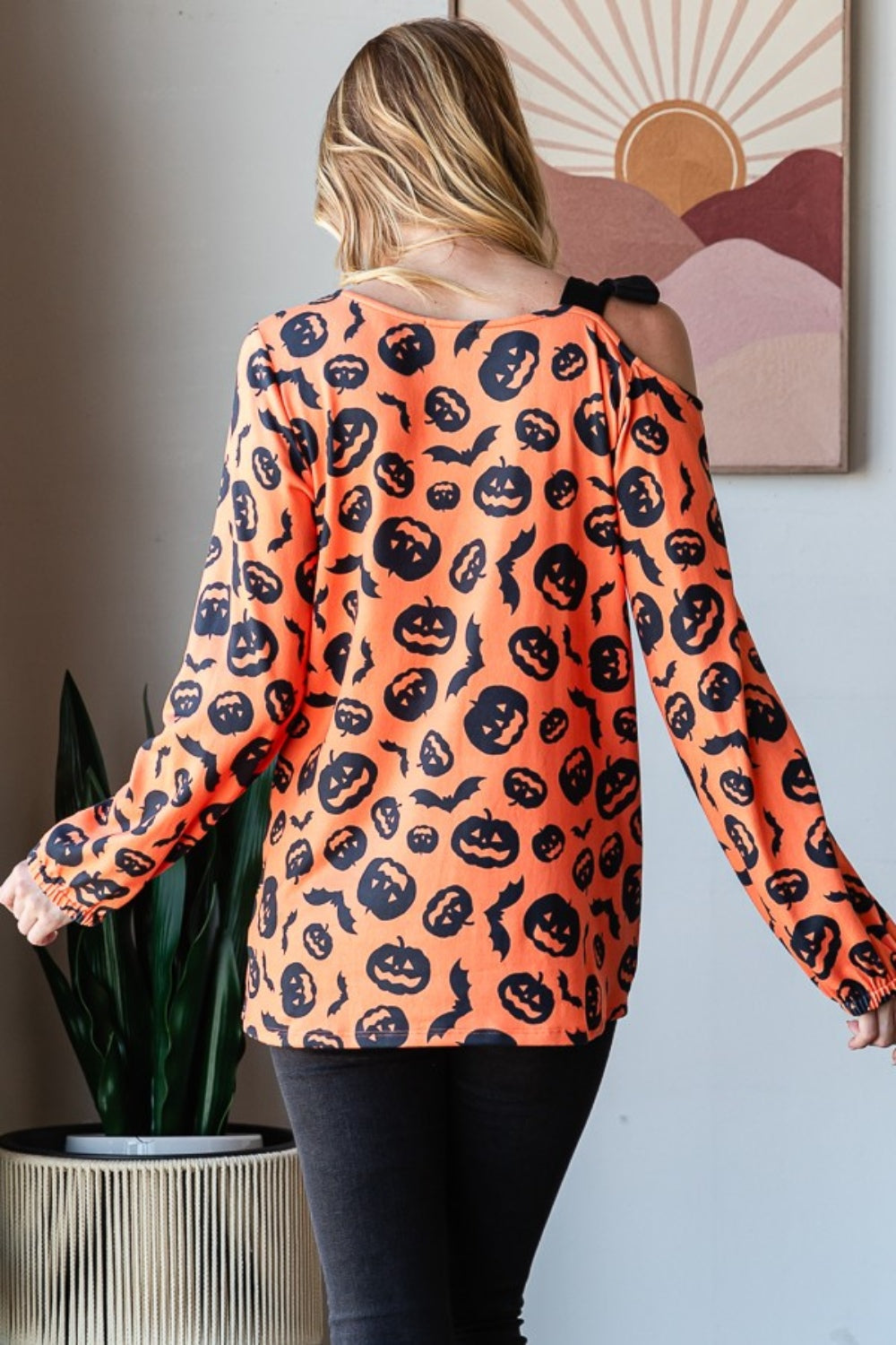 Heimish Pumpkin Print One Shoulder T-Shirt Heimish Pumpkin Print One Shoulder T-Shirt - TopFashionHQ