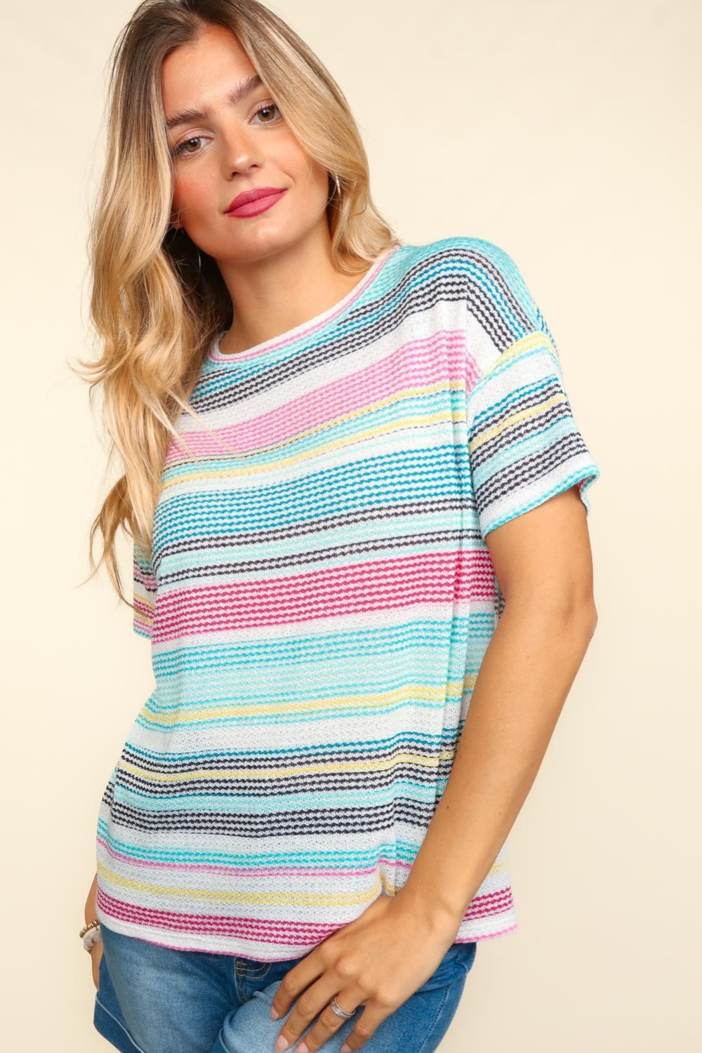 Haptics Waffle Stripe Short Sleeve T-Shirt Haptics Waffle Stripe Short Sleeve T-Shirt - TopFashionHQ